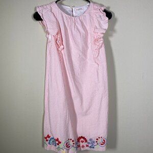 Crewcuts Girls Embroidered Seersucker Dress Pink White Floral Design 12!